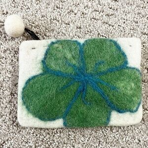 Handmade Felt Wool Nepal Coin Purse Wallet Green Floral Bohemian Purse Organizer